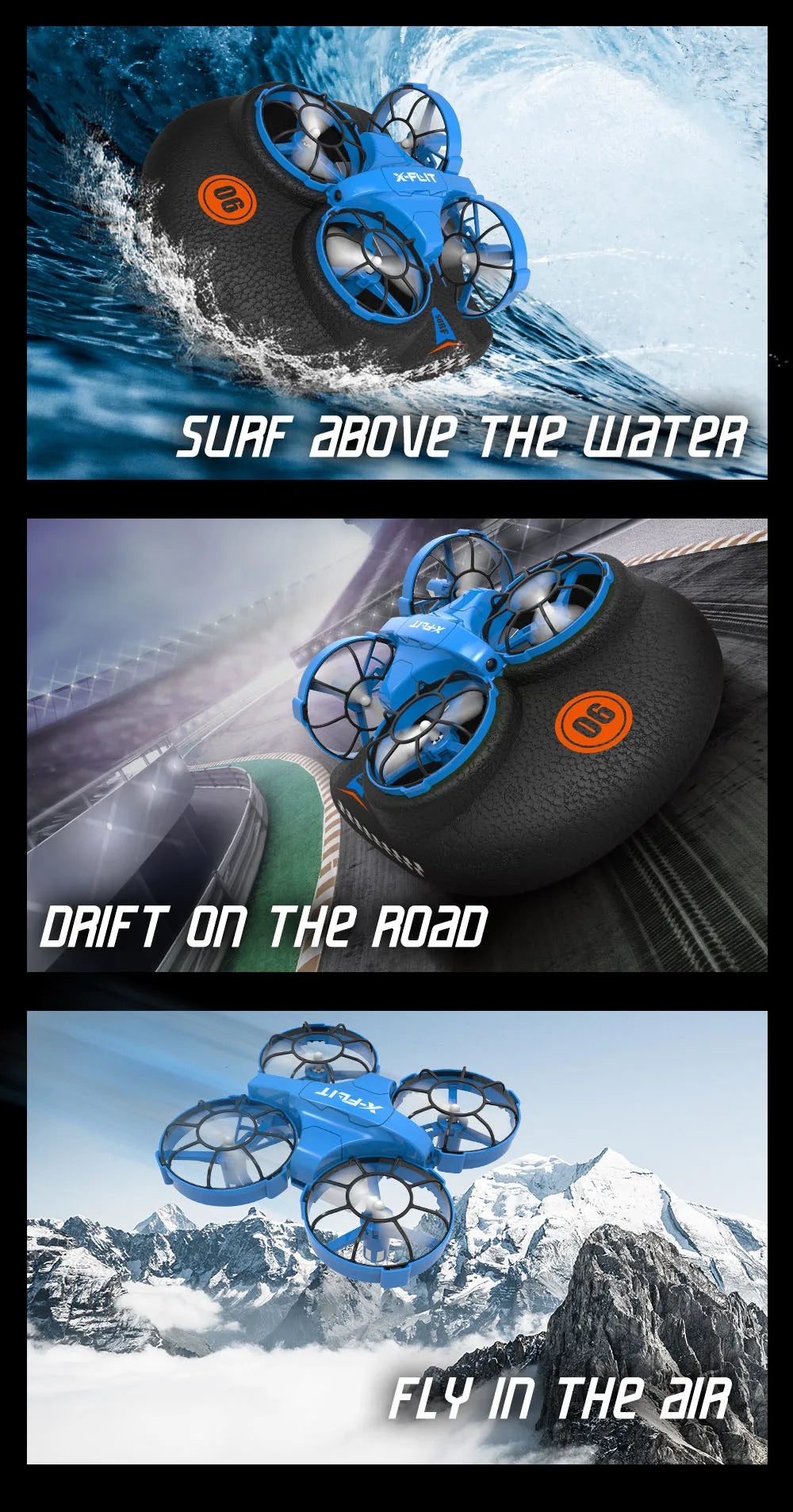 2.4G JJRC 4-rotor drone with multiple modes of gameplay, 360 ° rolling sea, land, and air three in one children's toy