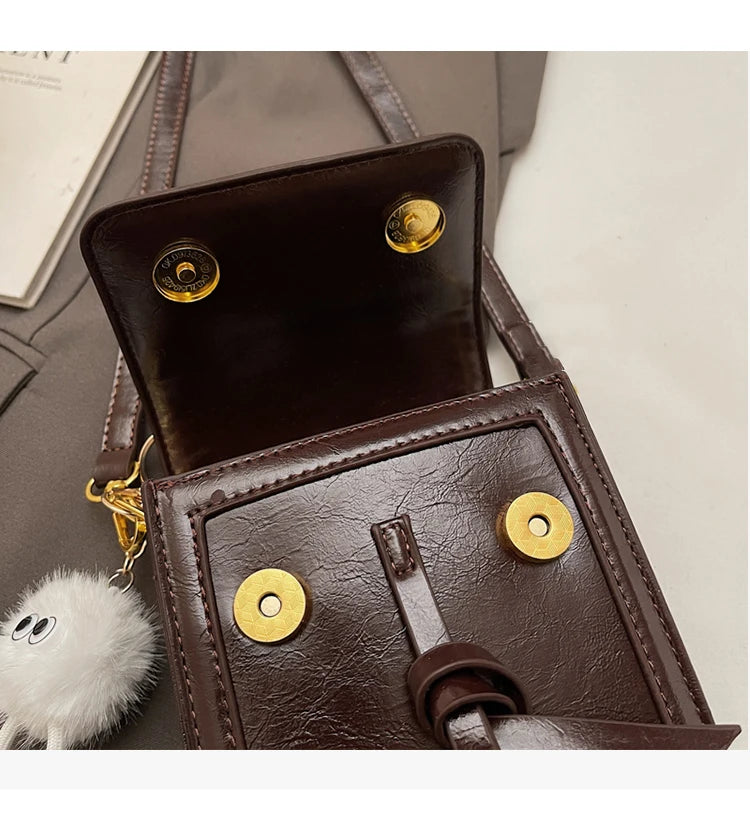 Women's Burgundy Crossbody Bag 2025 Fashion New PU Leather Square Texture Glossy Shoulder Packs Versatile Phone Lipstick Bags