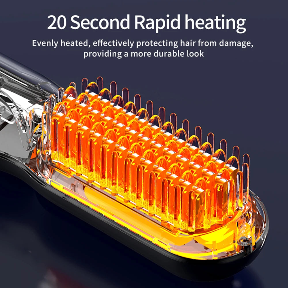 NEW Electric Ceramic Heating Straight Hair Comb Wireless Portable Negative Ion Styling Tool Rechargeable USB Straightening Brush