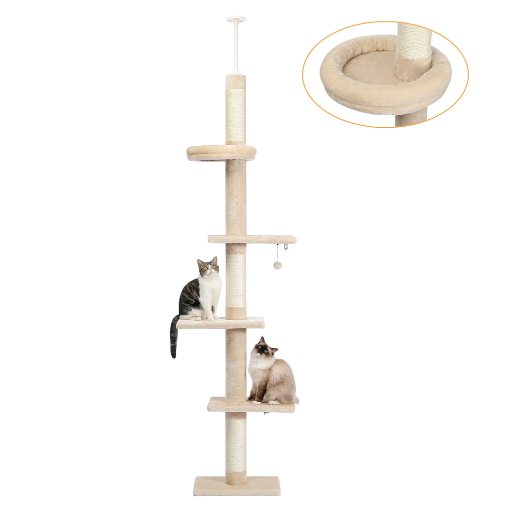 Adjustable Height Cat Tree for Indoor, Floor to Ceiling Cat Tower with Scratching Posts, Cat Scratcher Furniture, Kitten Toys