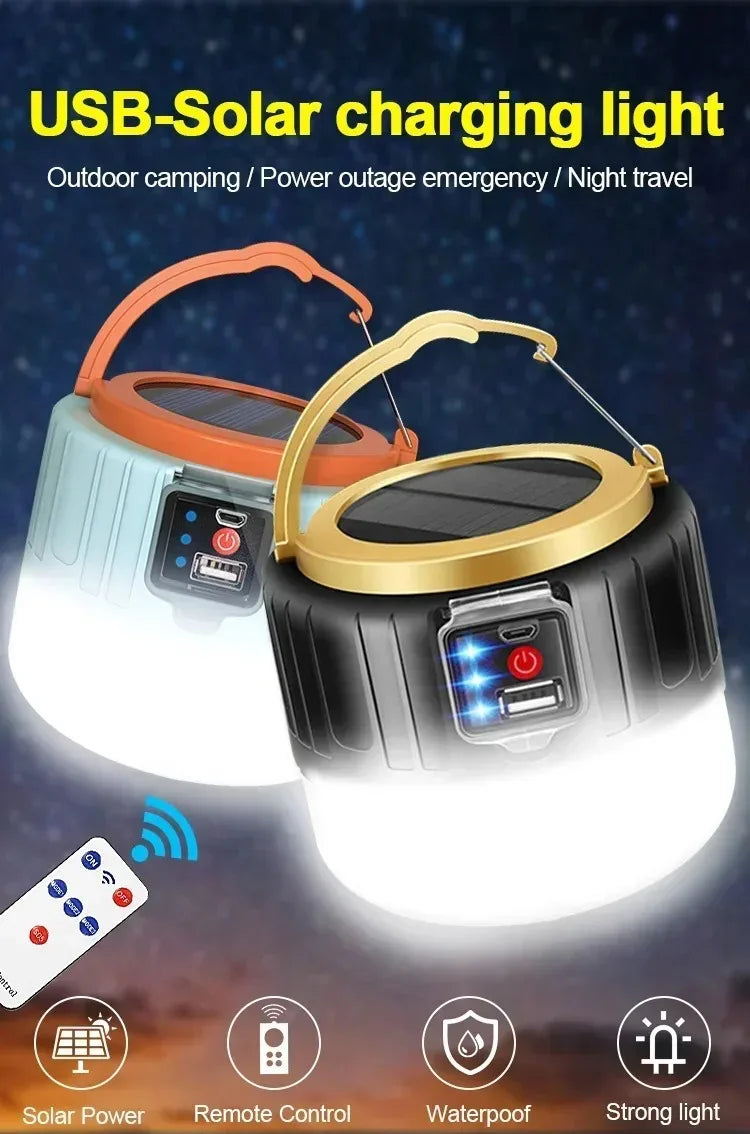 Portable Solar Camping Light Power Bank LED Lanterns With Remote Control Waterproof Outdoor Tent Light Rechargeable Flashlight ﻿