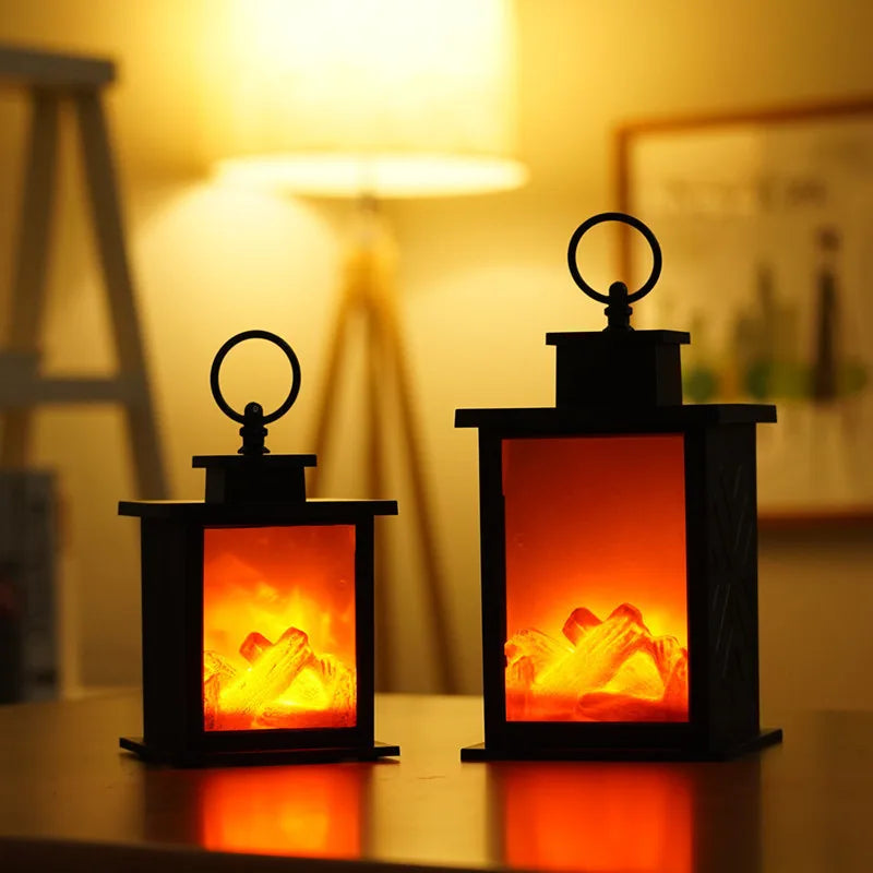 Retro Fireplace LED Simulated Flame Light LED Desktop Night Light Bedside Bedroom Lamp Living Room Home Decor Battery Powered 20