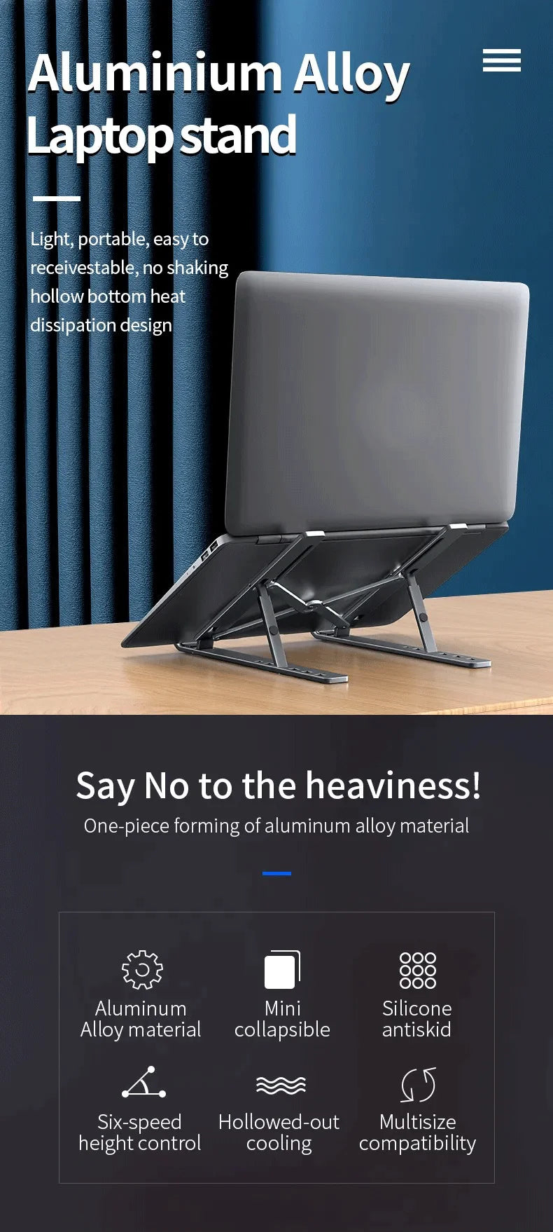 Laptop Aluminum Alloy Stand Ergonomic Foldabl Desktop Stand Flat Stand Mobile Phone Stand Laptop Radiator Portable Foldabl Stand