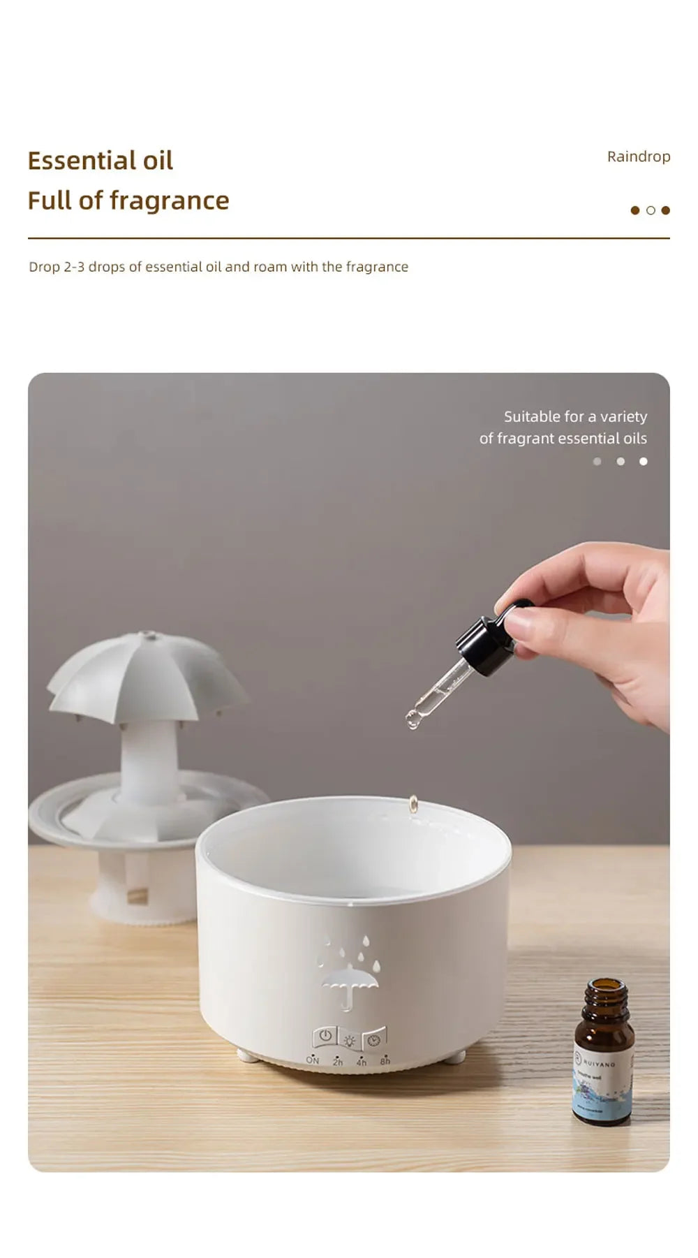 Cloud Rain Rotating Umbrella Water Drop Aromatherapy Machine Air Humidifier Diffuser Fountain Water Drop 7-Color LED Night Light