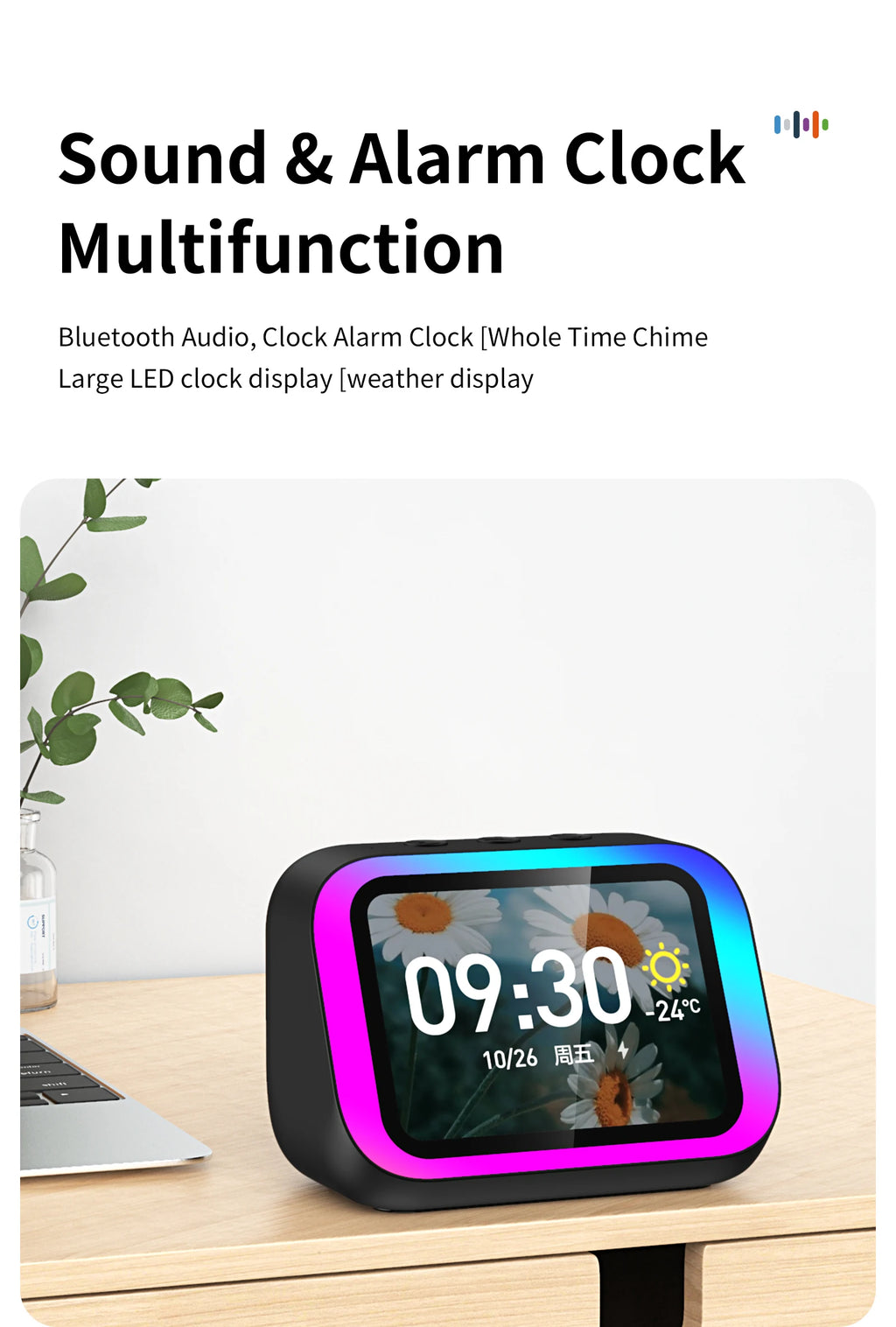 AI Smart Bluetooth 5.4 Speaker Voice assistant HDTouch Screen Display Electronic Album Alarm Clock Hi-fi Stereo Sound