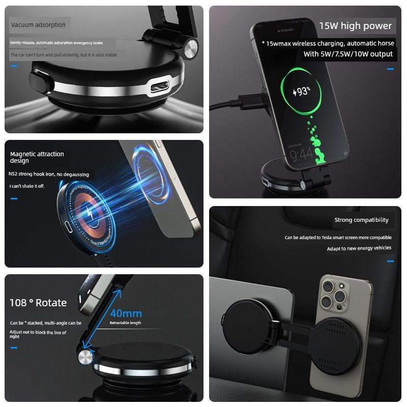 Factory Direct Sales Folding Electric Vacuum Adsorption Screen Glass Suction Tray Magnetic Suction Wireless Charger Car Phone Holder
