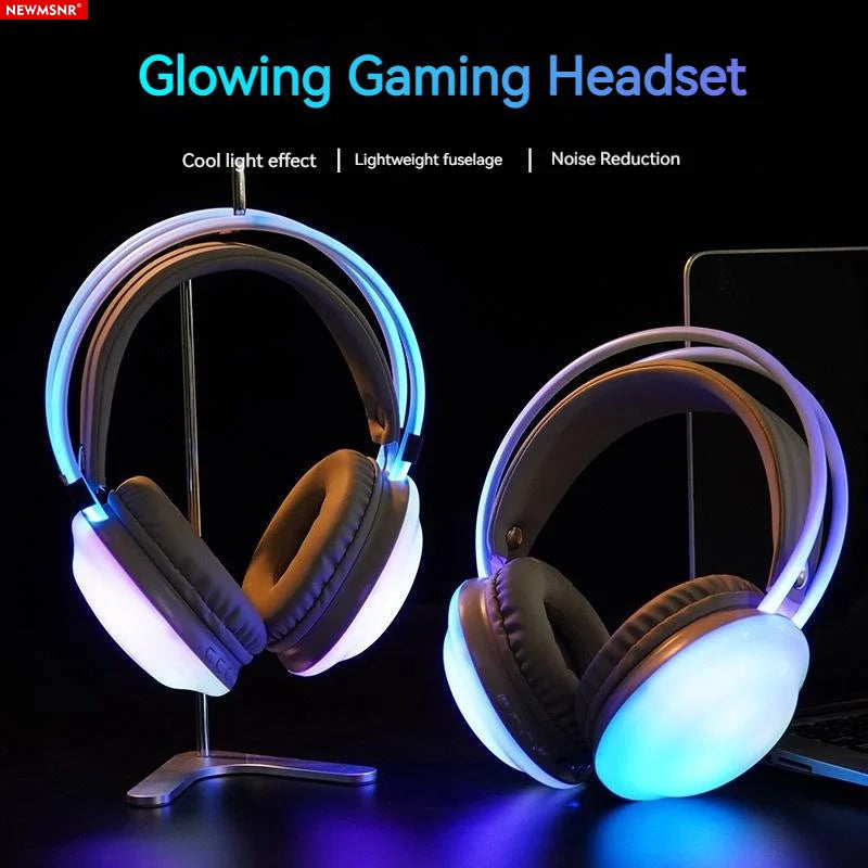 Gamer Wireless Bluetooth Headphones RGB Flowing Colorful Lamp Head Earphone Hifi Stereo Noise Reduction Gaming Headsets With Mic