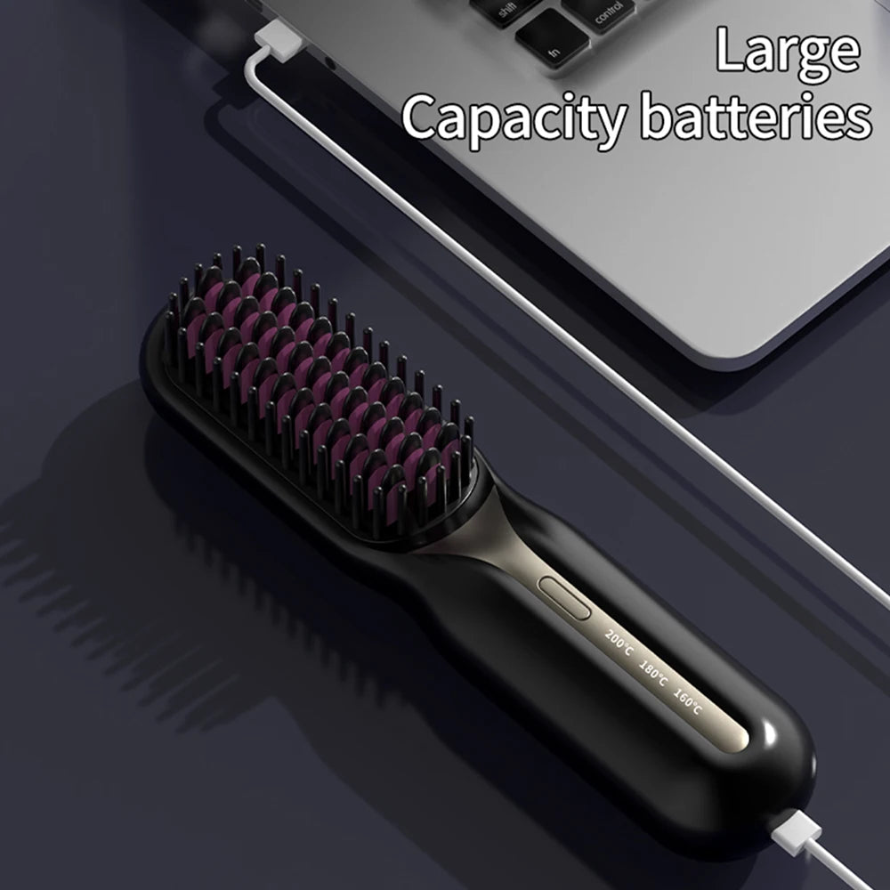 NEW Electric Ceramic Heating Straight Hair Comb Wireless Portable Negative Ion Styling Tool Rechargeable USB Straightening Brush