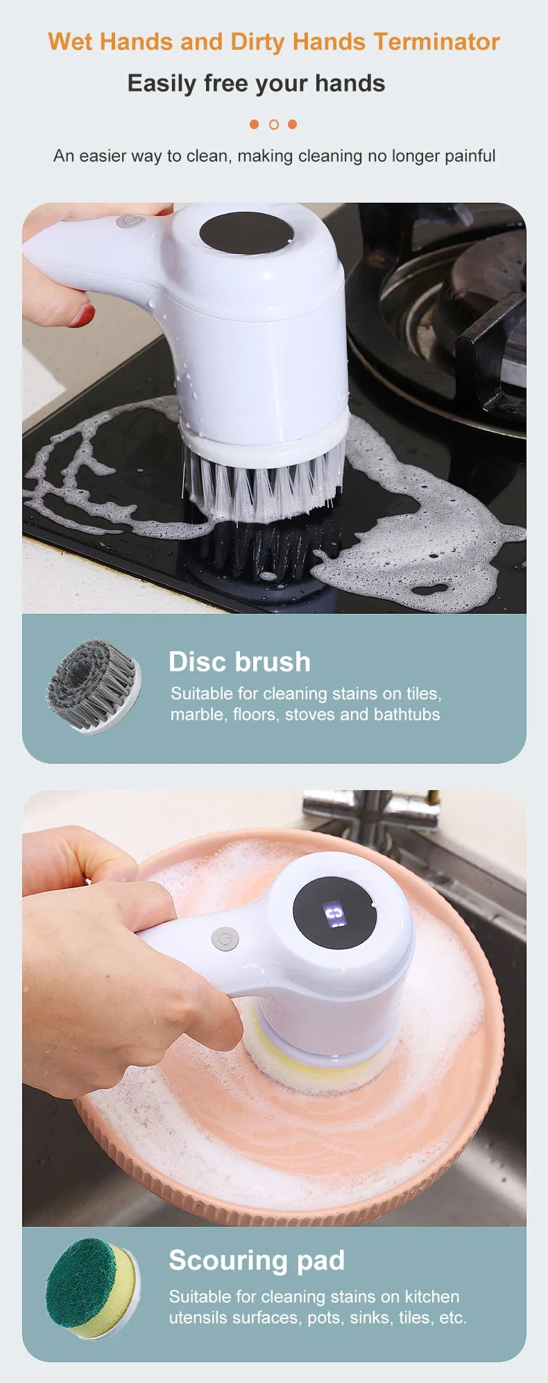 Multi-functional Electric Cleaning Brush for Kitchen and Bathroom - Wireless Handheld Power Scrubber for Dishes, and Pans