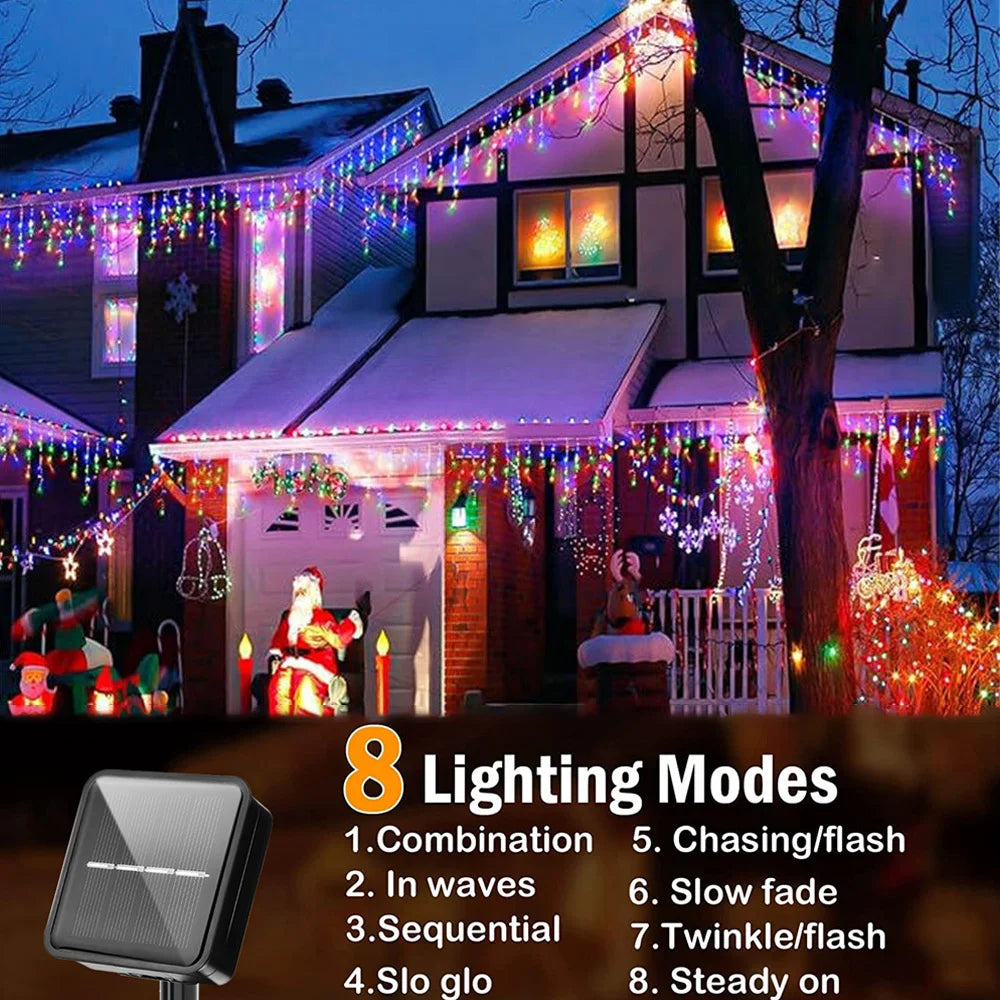 NEW 162/96LED Solar Icicle Outdoor Christmas Lights 8 Modes Waterproof Fairy Lights for Home Party Halloween Holiday Decoration