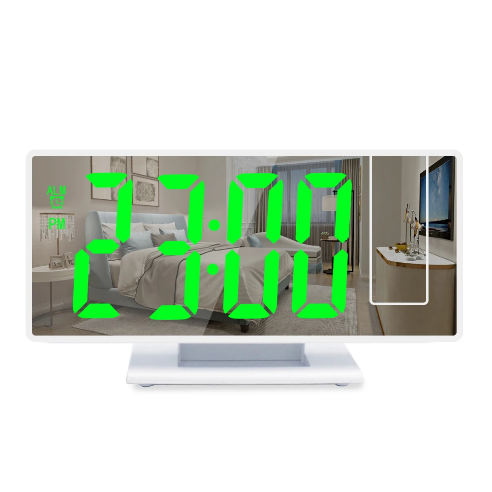 c180° Arm Projection Alarm Clock Time Temperature USB Plug-in Digital Alarm Clock Snooze Table Clock 12/24H Projector LED Clok