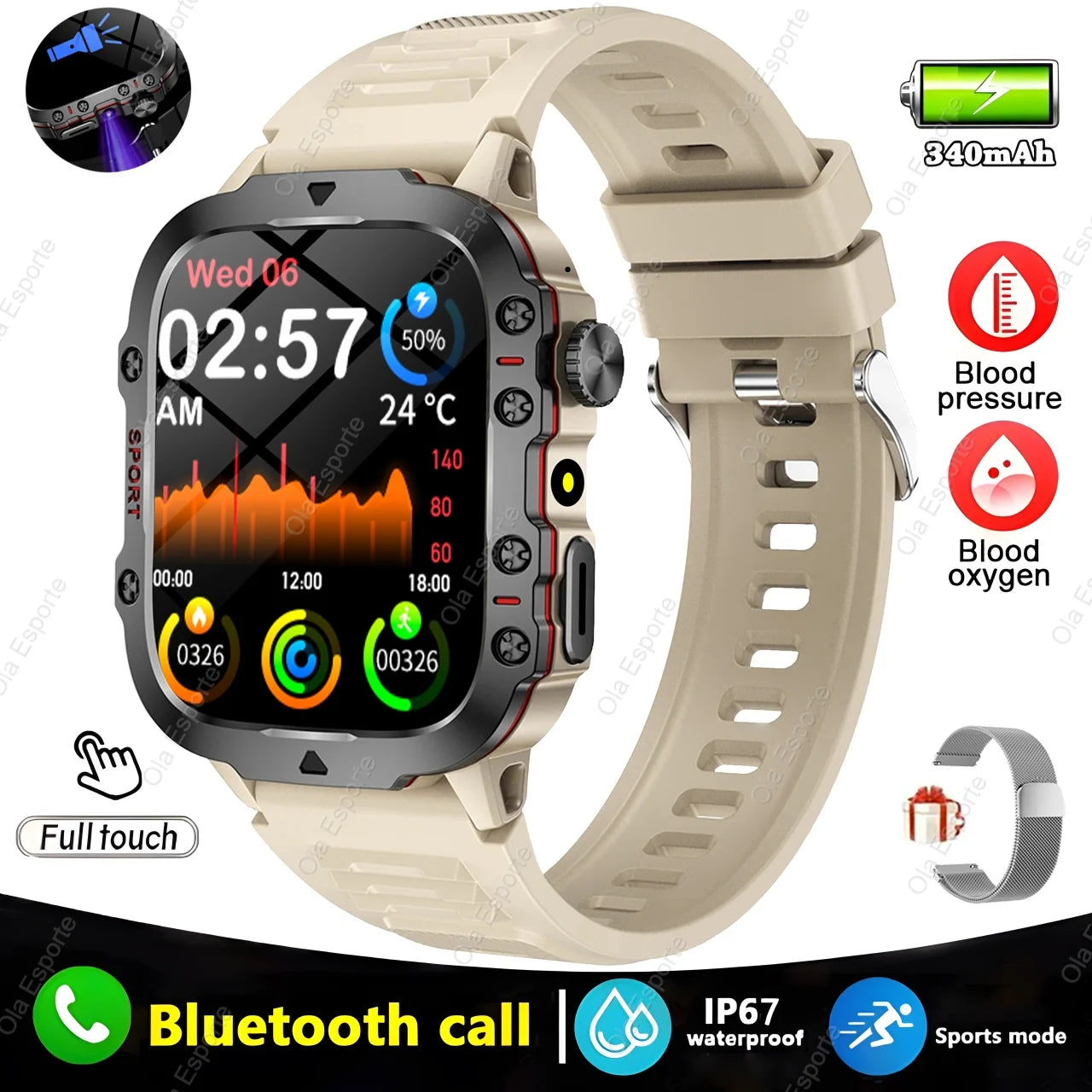 New Military GPS Smartwatch LED Flashlight Fitness IP68 Waterproof Outdoor Sports Tracker Bluetooth Calls Smart Watch Men Women