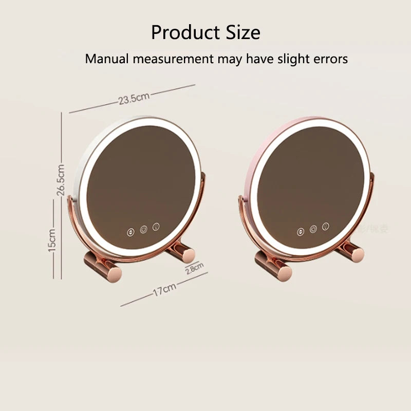 Desktop LED Makeup Mirror Three Color Light Household Bedroom Vanity Mirror Intelligent Control Cosmetic Mirrors Type-c Charging