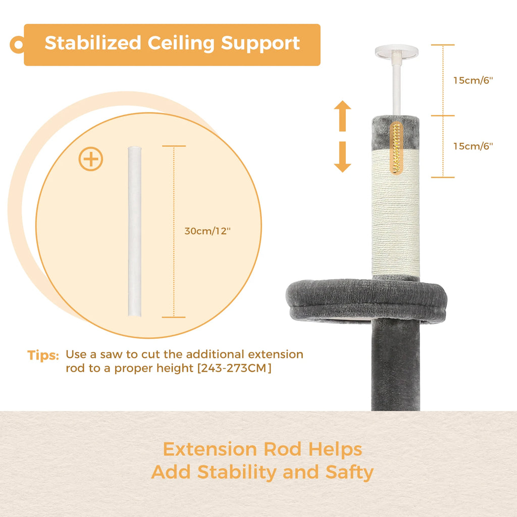 Adjustable Height Cat Tree for Indoor, Floor to Ceiling Cat Tower with Scratching Posts, Cat Scratcher Furniture, Kitten Toys