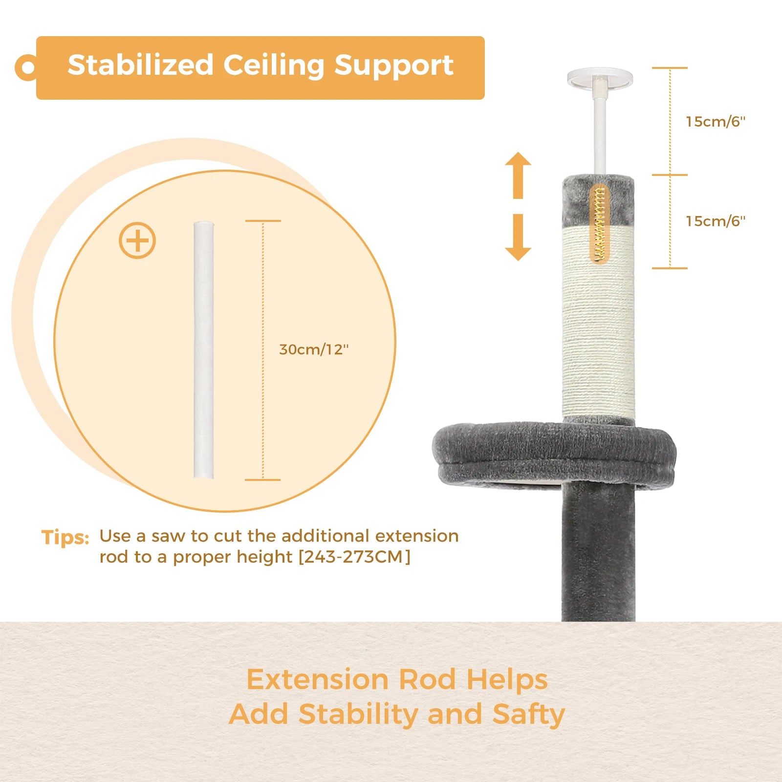 Adjustable Height Cat Tree for Indoor, Floor to Ceiling Cat Tower with Scratching Posts, Cat Scratcher Furniture, Kitten Toys