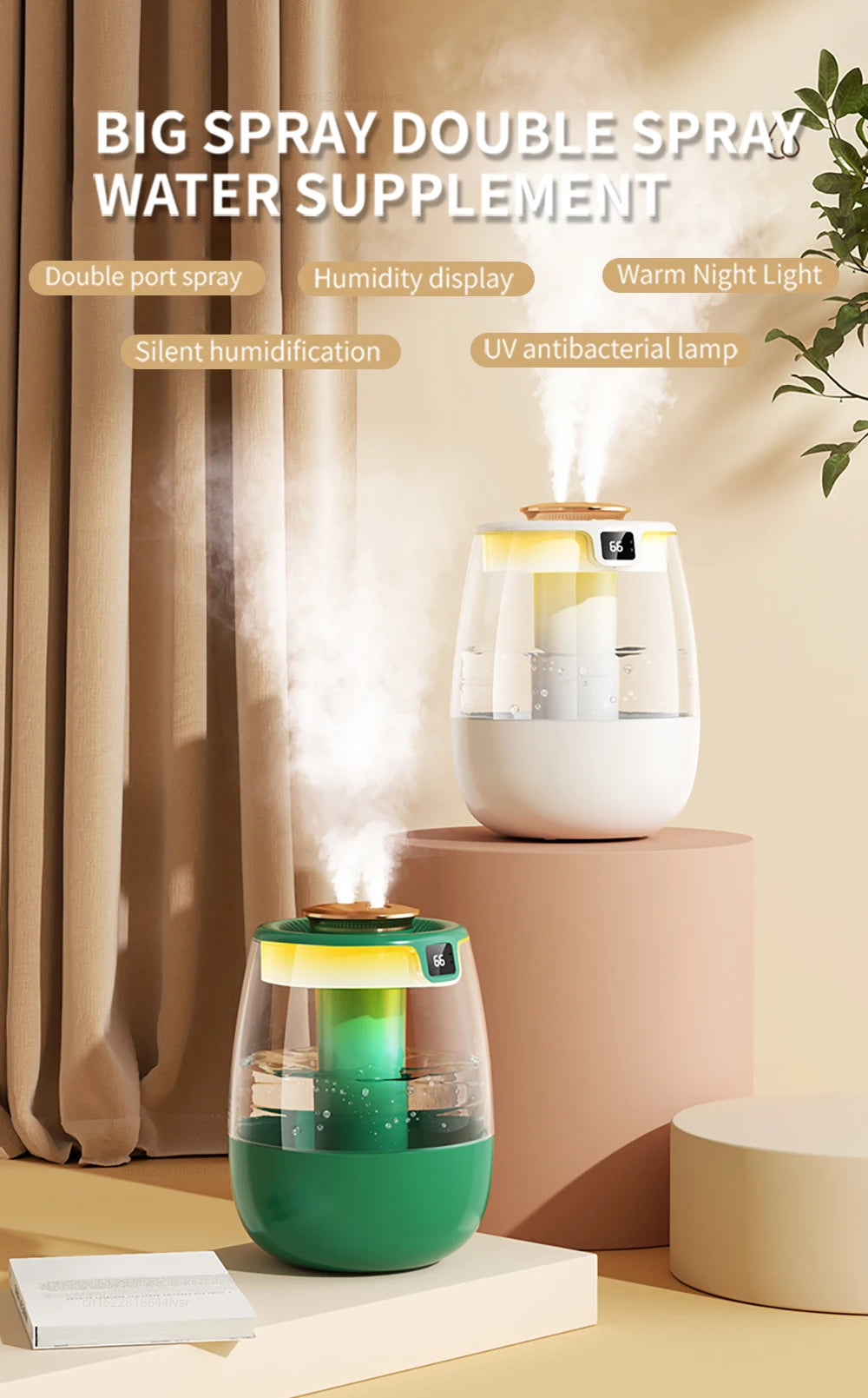 Air Humidifier Professional Large Capacity Double Spray Port Cool Mist Maker for Home Room Office Mute Desktop Air Humidifier