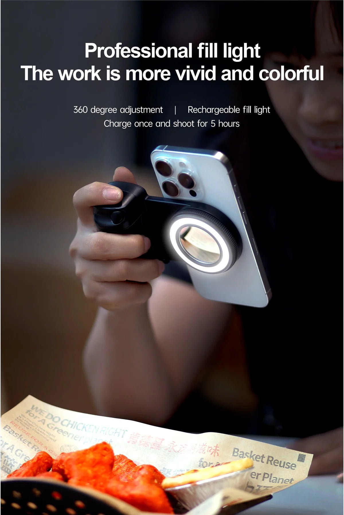 Magnetic Smartphone Handle Grip with Detachable 30M Bluetooth Remote with Fill Light Anti-shake Selfie Handle Photo Bracket