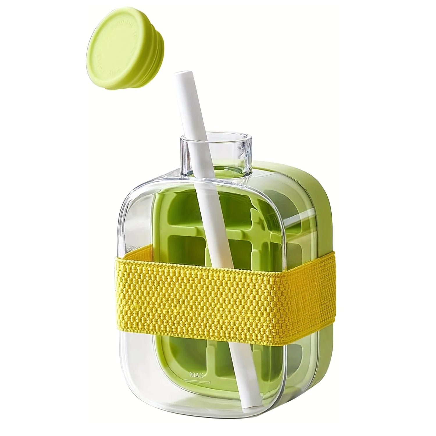Silicone One-click Ice Mold Bottle Cooler Cup with Straw Ice Cube Tray with Lid for Freezer Creative NO TOUCH Mould for Summer