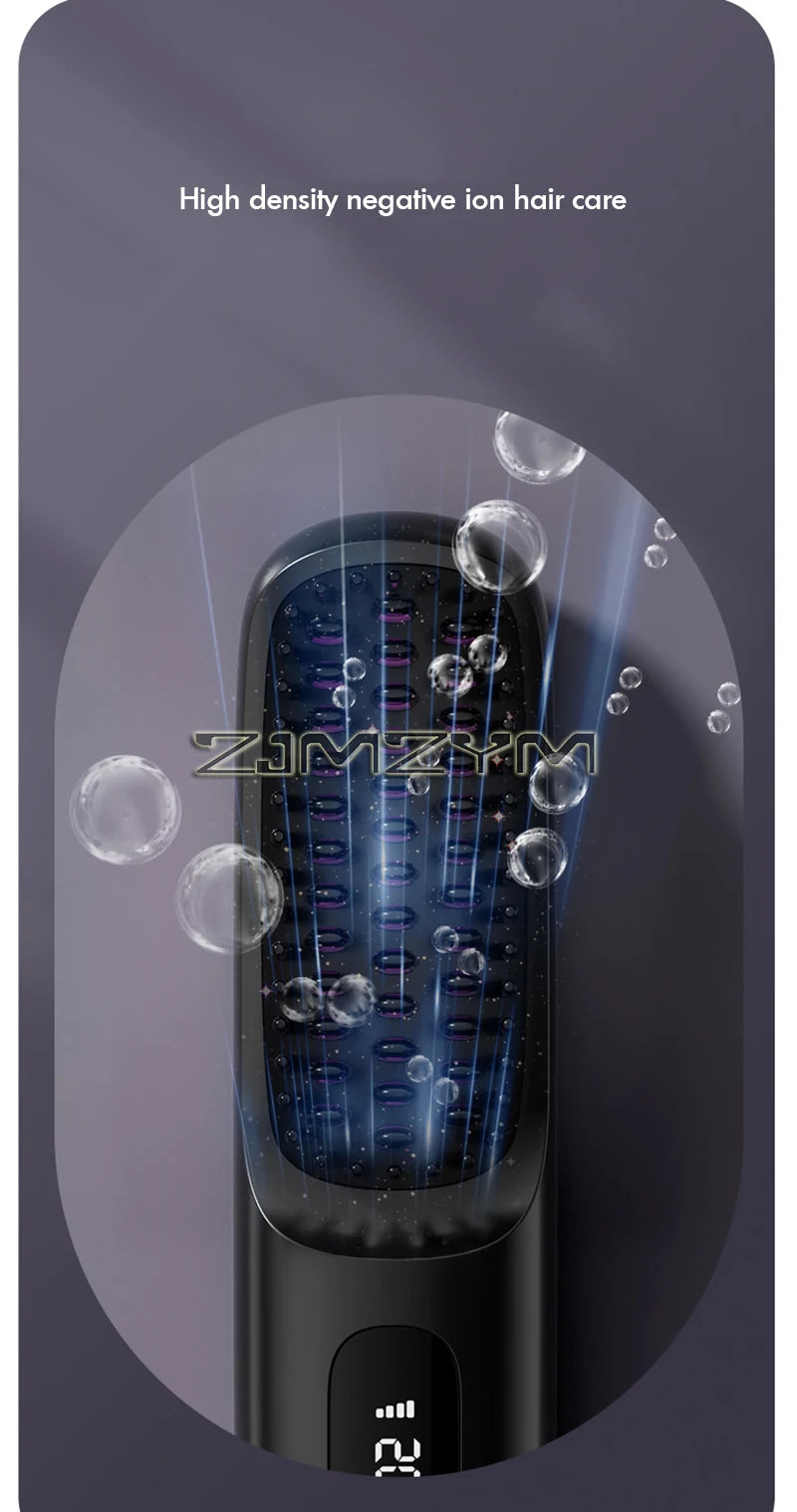 20Seconds Quick Heat Hair Straighter Liquid Crystal Cordless Straight Comb Anti-Scald Styling Brush Negative Ion Curly Hair Tool