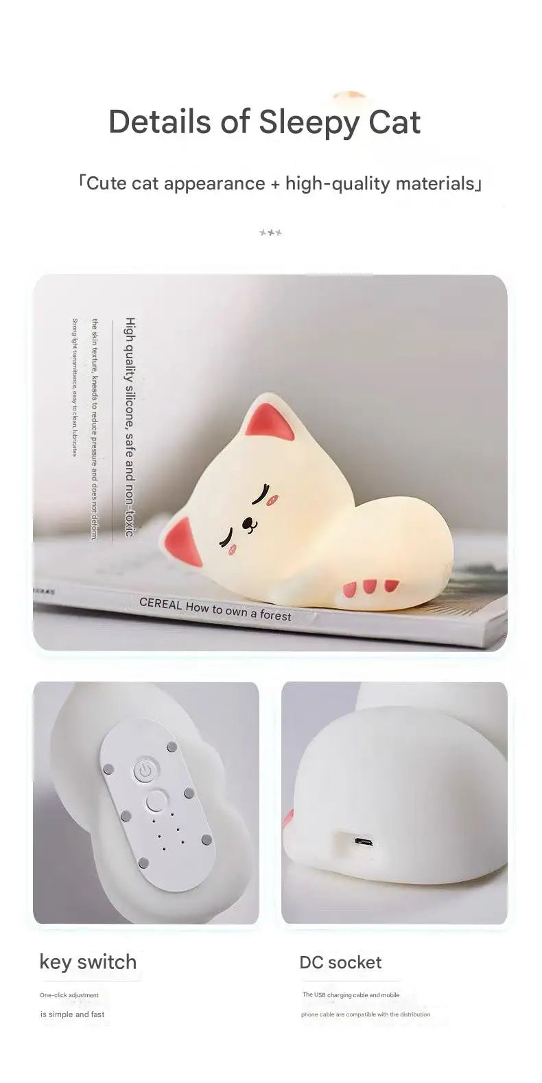 7 Colors Timer Kid Night Light Silicone Nightlight Baby Nursery Rechargeable Cute Cat Lamp For Birthday Gift Kawaii Kitten Decor