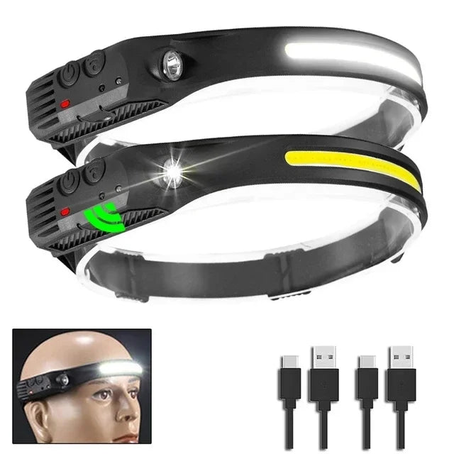 USB Rechargeable LED Sensor Headlamp COB Headlight Head Torch Work Light Waterproof Headlamp for Fishing Camping Lantern