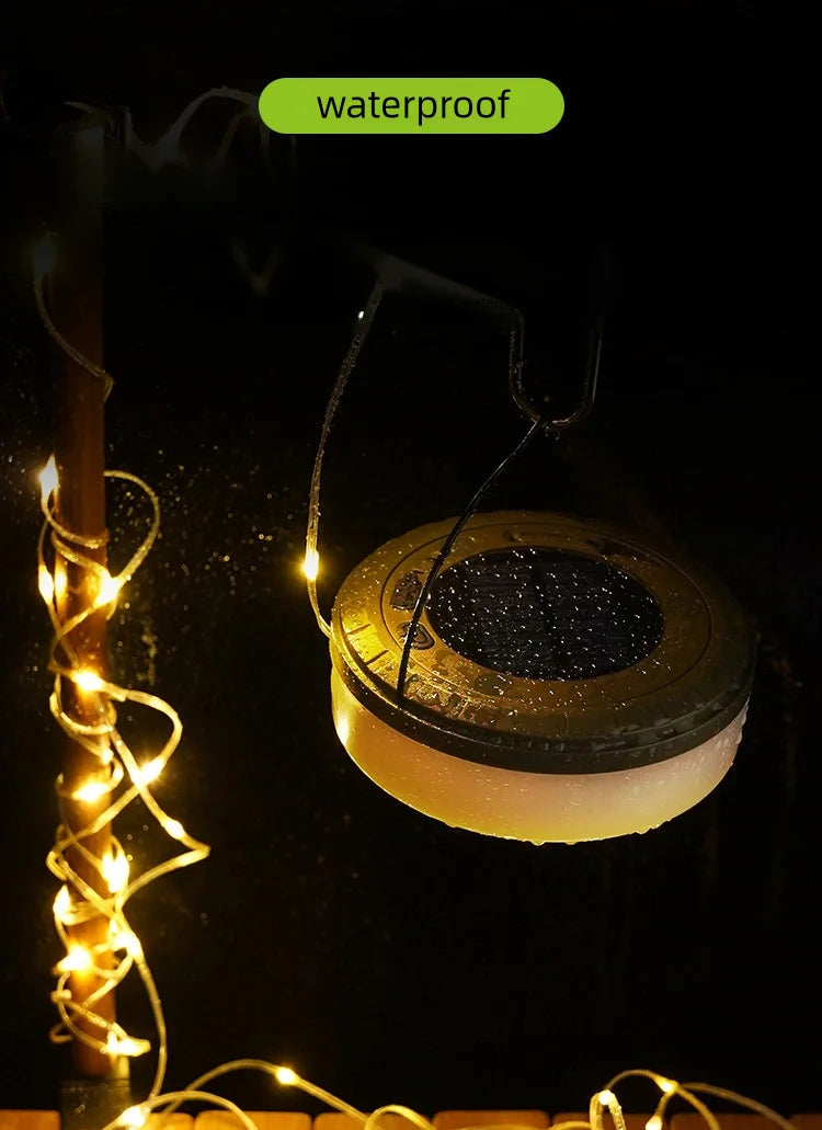 Solar Lights Outdoor Camping Light 10meter String Light Outdoor Tent Light RGB Atmosphere Light LED Flashlight with Hook ﻿