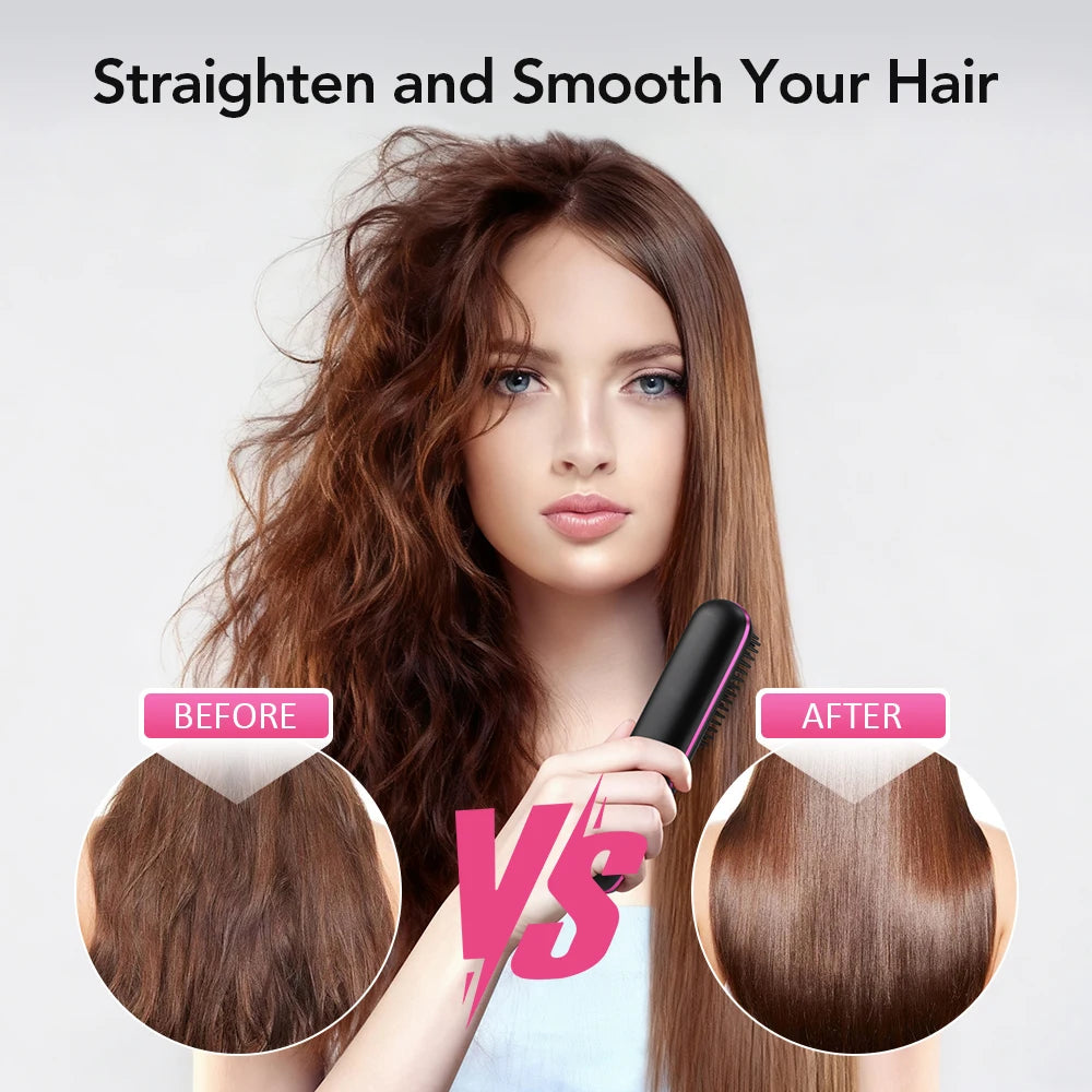 NEW Electric Ceramic Heating Straight Hair Comb Wireless Portable Negative Ion Styling Tool Rechargeable USB Straightening Brush