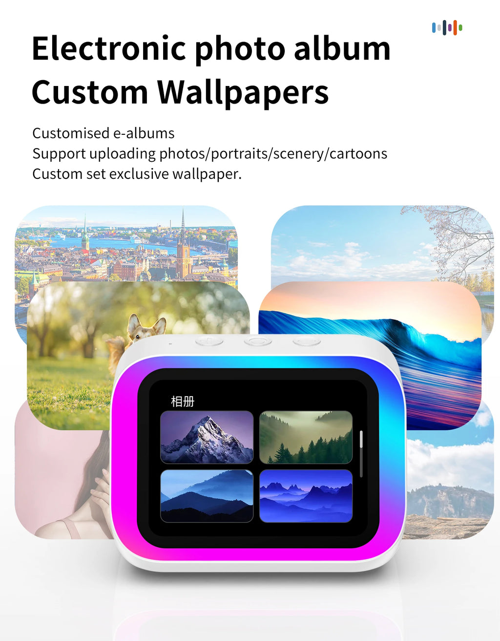 AI Smart Bluetooth 5.4 Speaker Voice assistant HDTouch Screen Display Electronic Album Alarm Clock Hi-fi Stereo Sound