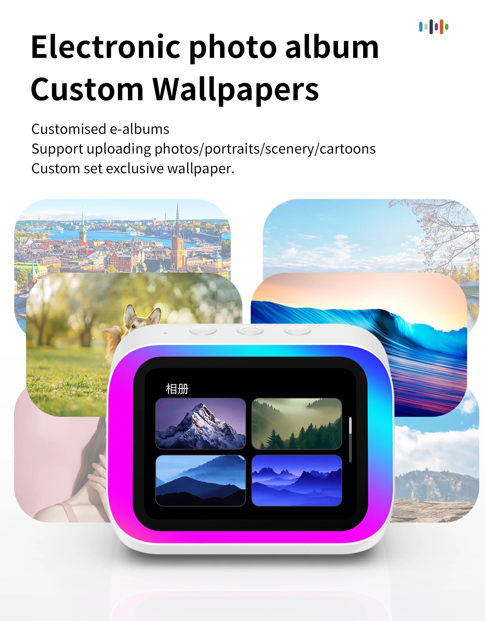 AI Smart Bluetooth 5.4 Speaker Voice assistant HDTouch Screen Display Electronic Album Alarm Clock Hi-fi Stereo Sound