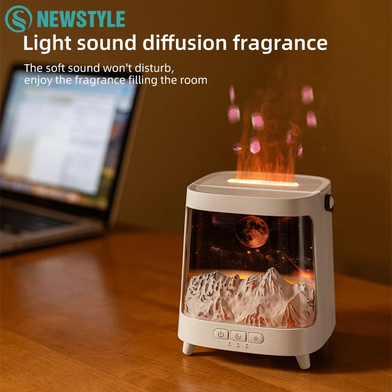 Portable Table Light With Flame Aroma Humidifier For Bedroom Decoration Galaxy Atmosphere Colorful Flame Night Light For Room