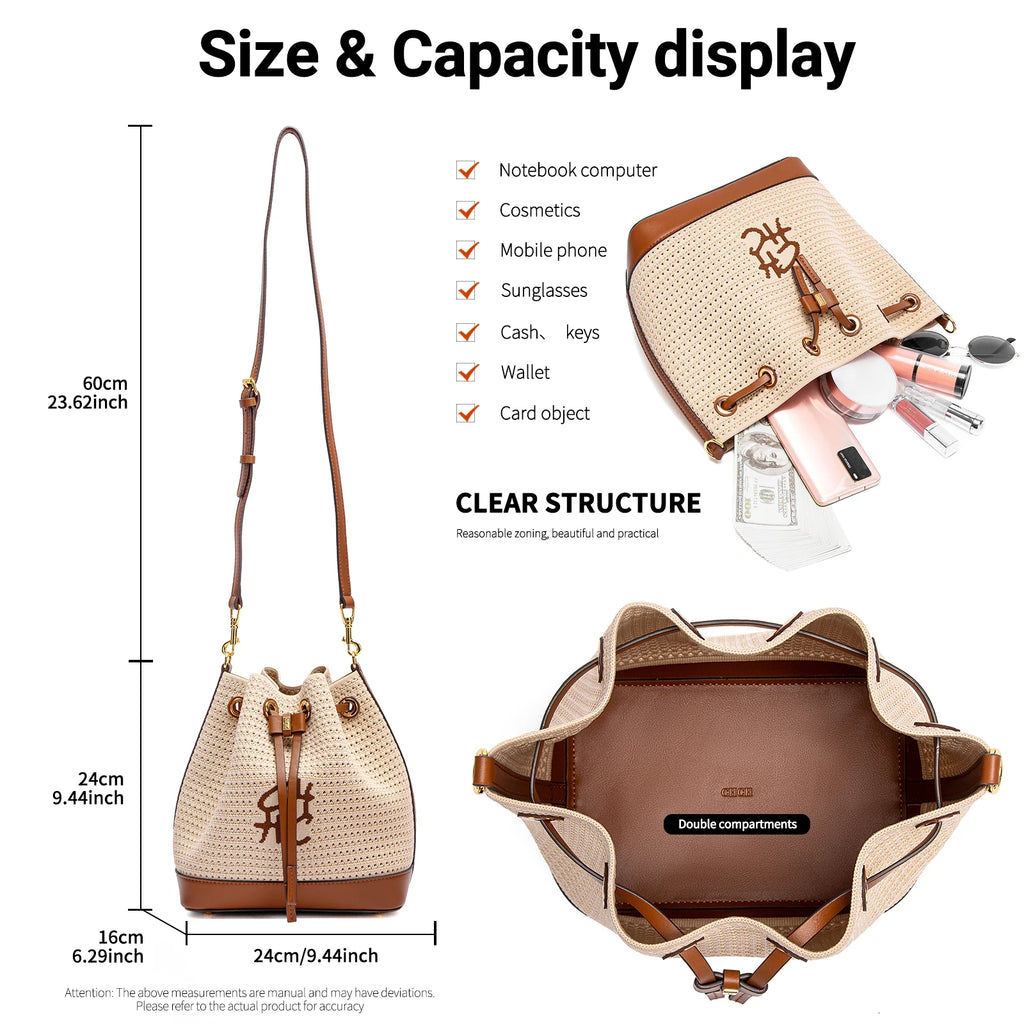 Women's Bucket Bag Vacation Style Women's Shoulder BagSpring New Fabric Splicing Design Handbag