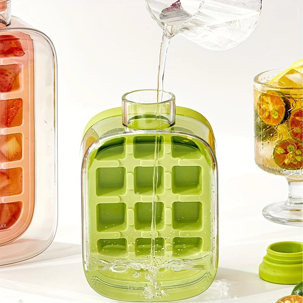 Silicone One-click Ice Mold Bottle Cooler Cup with Straw Ice Cube Tray with Lid for Freezer Creative NO TOUCH Mould for Summer