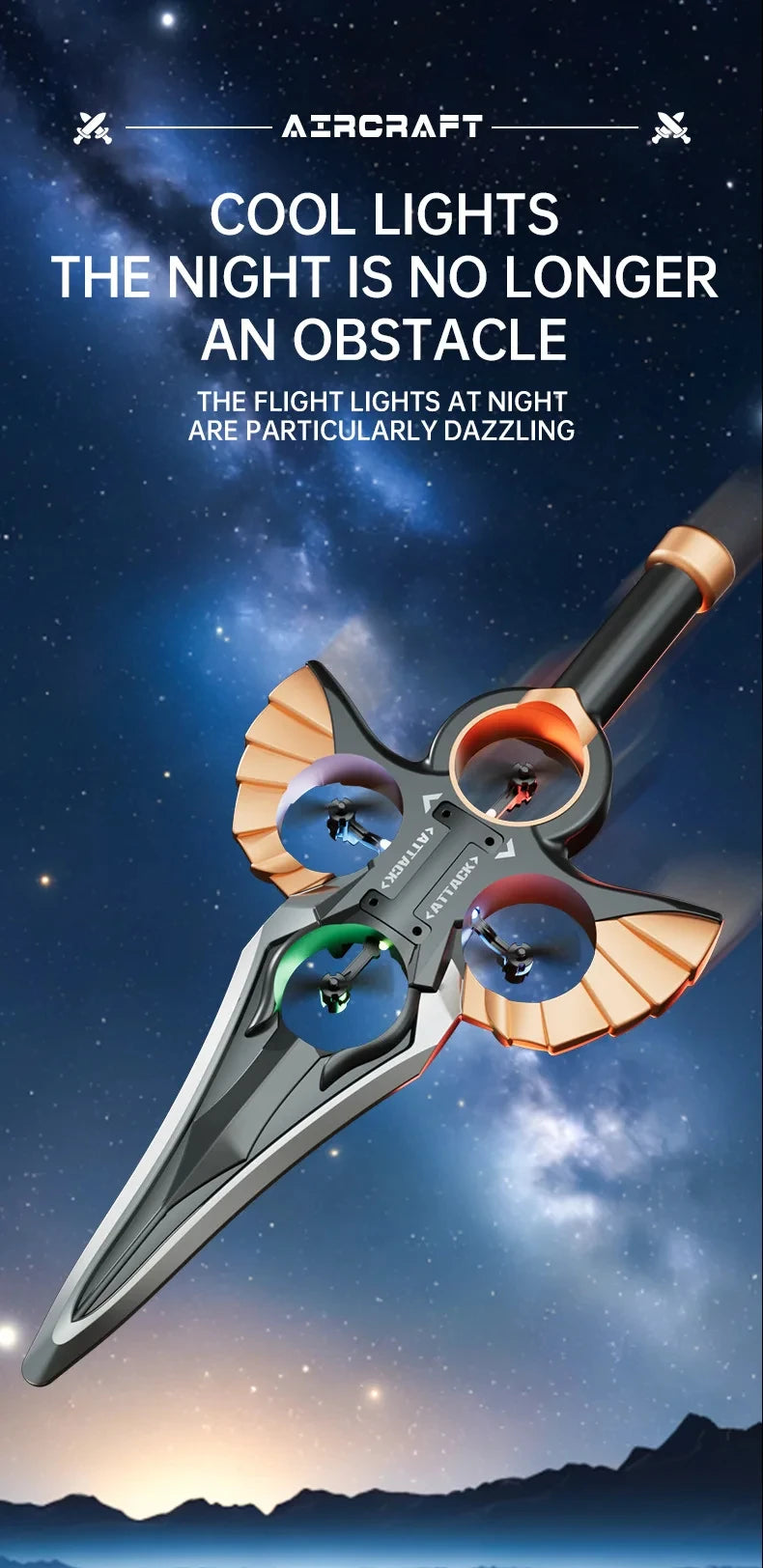 RC Flying Sword Glider Drone with Hand Wave & Controller Mode, 3-Speed Stunt Plane for Kids,Teens & Adults,LED Lights,Aerial Fun