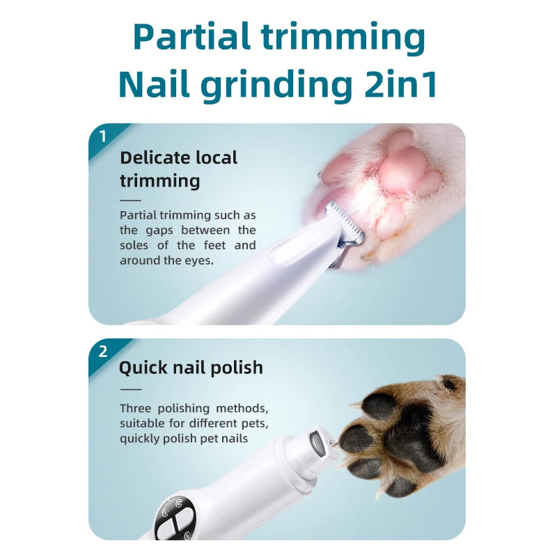 Pet electric clipper with LED lights, foot hair trimmer, professional dog and cat care products, USB rechargeable nail clippers