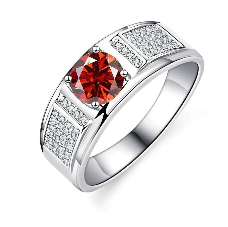 TY Classic Men's 1.0 Carat Real Moissanite white Ring 18K White Gold D Color Diamond Engagement Wedding Fine Jewelry Gift