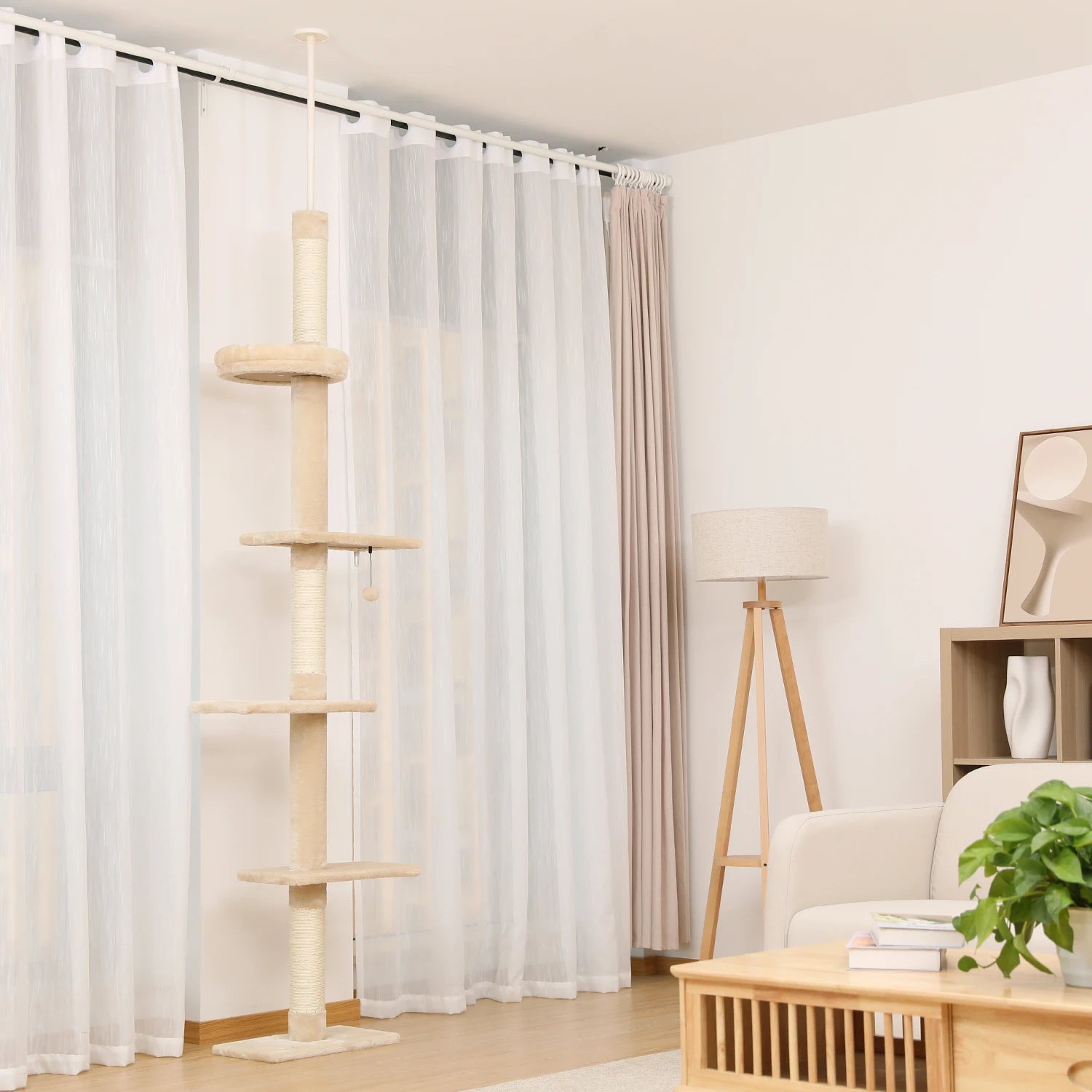 Adjustable Height Cat Tree for Indoor, Floor to Ceiling Cat Tower with Scratching Posts, Cat Scratcher Furniture, Kitten Toys