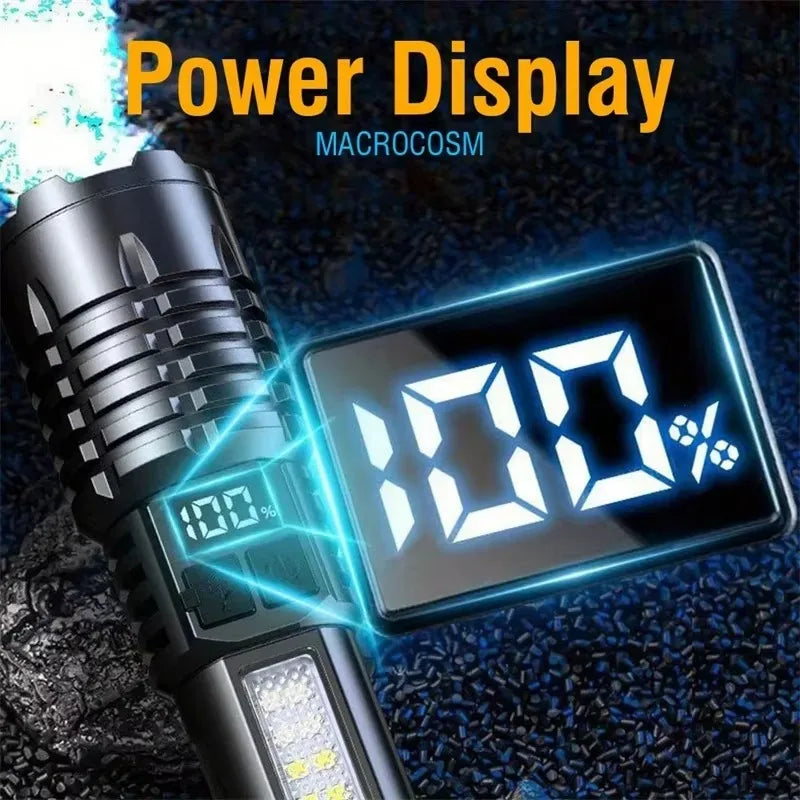 High Power LED Flashlight Powerful TYPE-C Rechargeable COB Flashlight With Side Light Torch For Outdoor Camping Hiking
