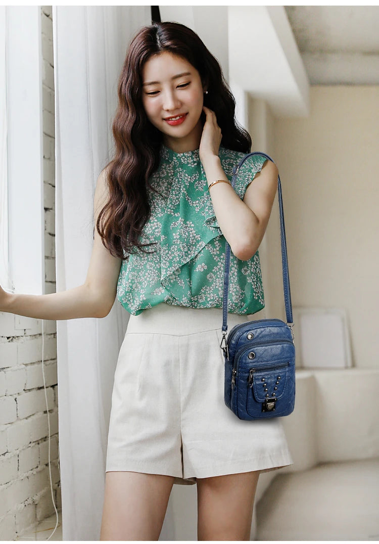 Mobile Phone Bag for Women 2024 New Fashion Soft Leather Diagonal Straddle Small Bag Multi layered Mini Zero Wallet Versatile Li