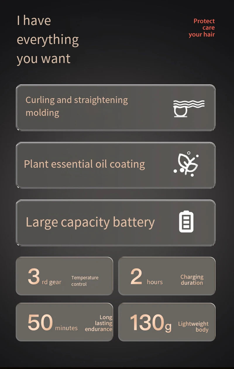 Portable Wireless Electric Hair Brush Heating Hair Straightener  2 IN 1 Home Travel Womem Anti-scalding Hair Straight Curly Comb