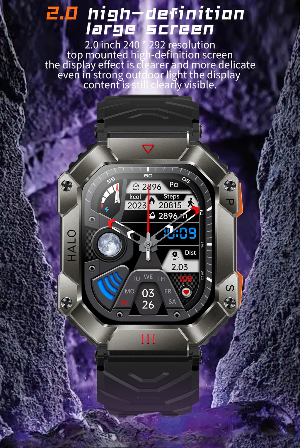 GEJIAN GPS Military Smart Watch Men For Android IOS Ftiness Watches Ip68 Waterproof 2.0'AI Voice Bluetooth Call Smart Watch