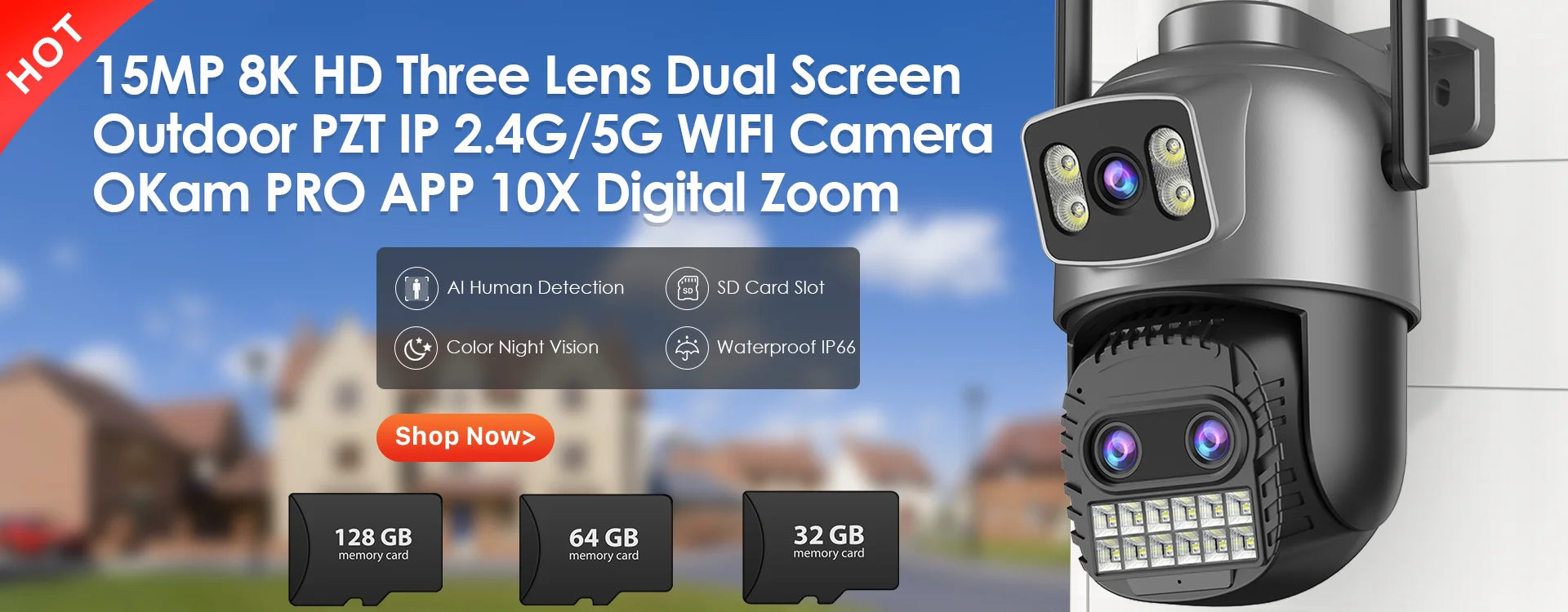 20MP Outdoors Wifi Camera 10K HD Three Lens Security 5G PTZ IP Camera 10X Digital Zoom Lens Human AI Auto Detect Tracking Camera