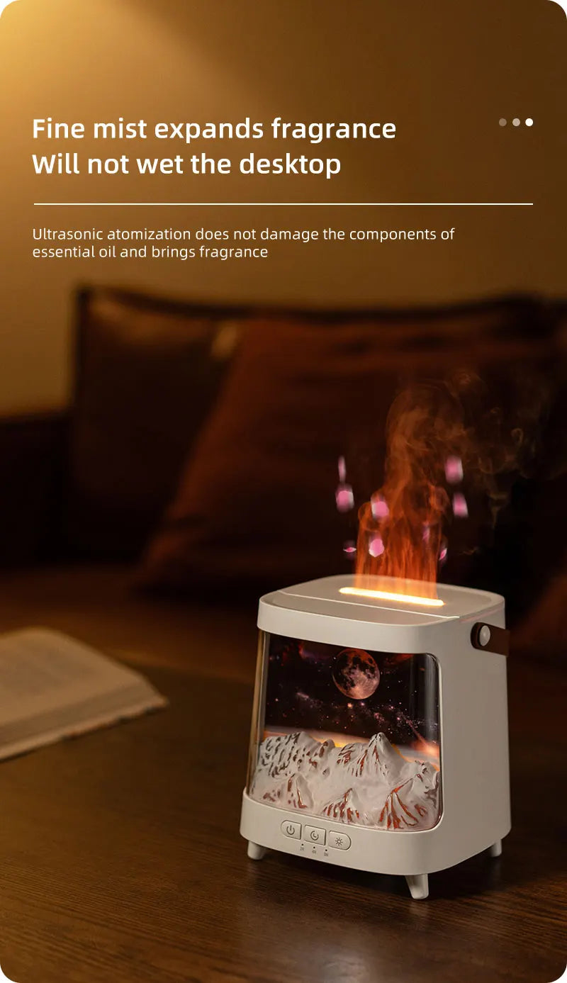 Portable Table Light With Flame Aroma Humidifier For Bedroom Decoration Galaxy Atmosphere Colorful Flame Night Light For Room