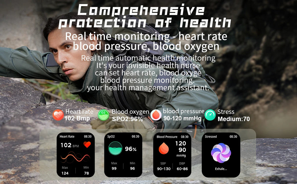 GEJIAN GPS Military Smart Watch Men For Android IOS Ftiness Watches Ip68 Waterproof 2.0'AI Voice Bluetooth Call Smart Watch