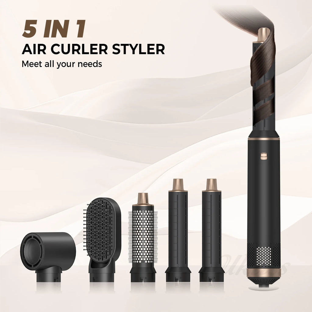 5-in-1 Air Blower Brush Hair Styler Ionic Hot Air Brush Curler & Straightener 1000W Detachable Heads Diffuser Salons Hair Tools