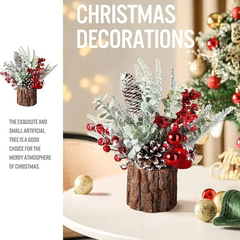 30cm Mini Christams Tree Artificial Plants PE Flocking Pinecone Pine Branch Home Window Decoration Desktop Decor Christmas Gift