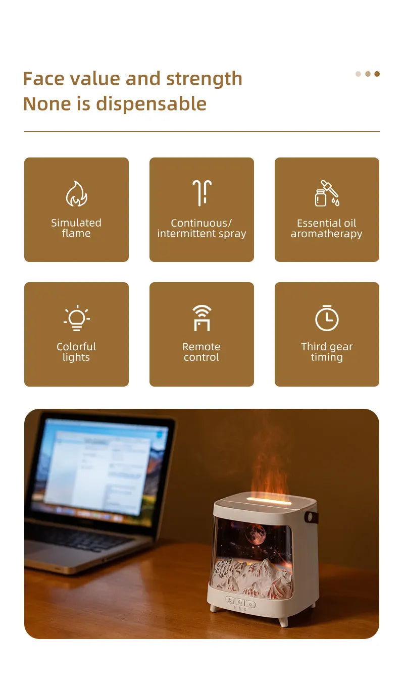 Portable Table Light With Flame Aroma Humidifier For Bedroom Decoration Galaxy Atmosphere Colorful Flame Night Light For Room