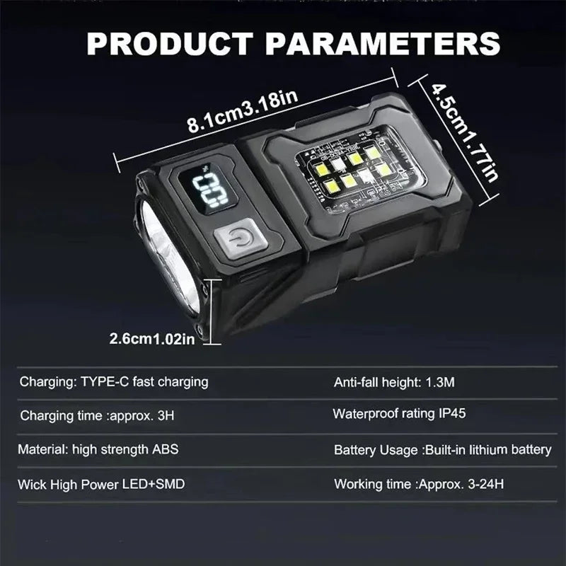 2/1Pcs Portable Flashlight Super Bright MINI USB Rechargeable LED Tail MagnetTorch with COB Emergency Light for Camping Hiking