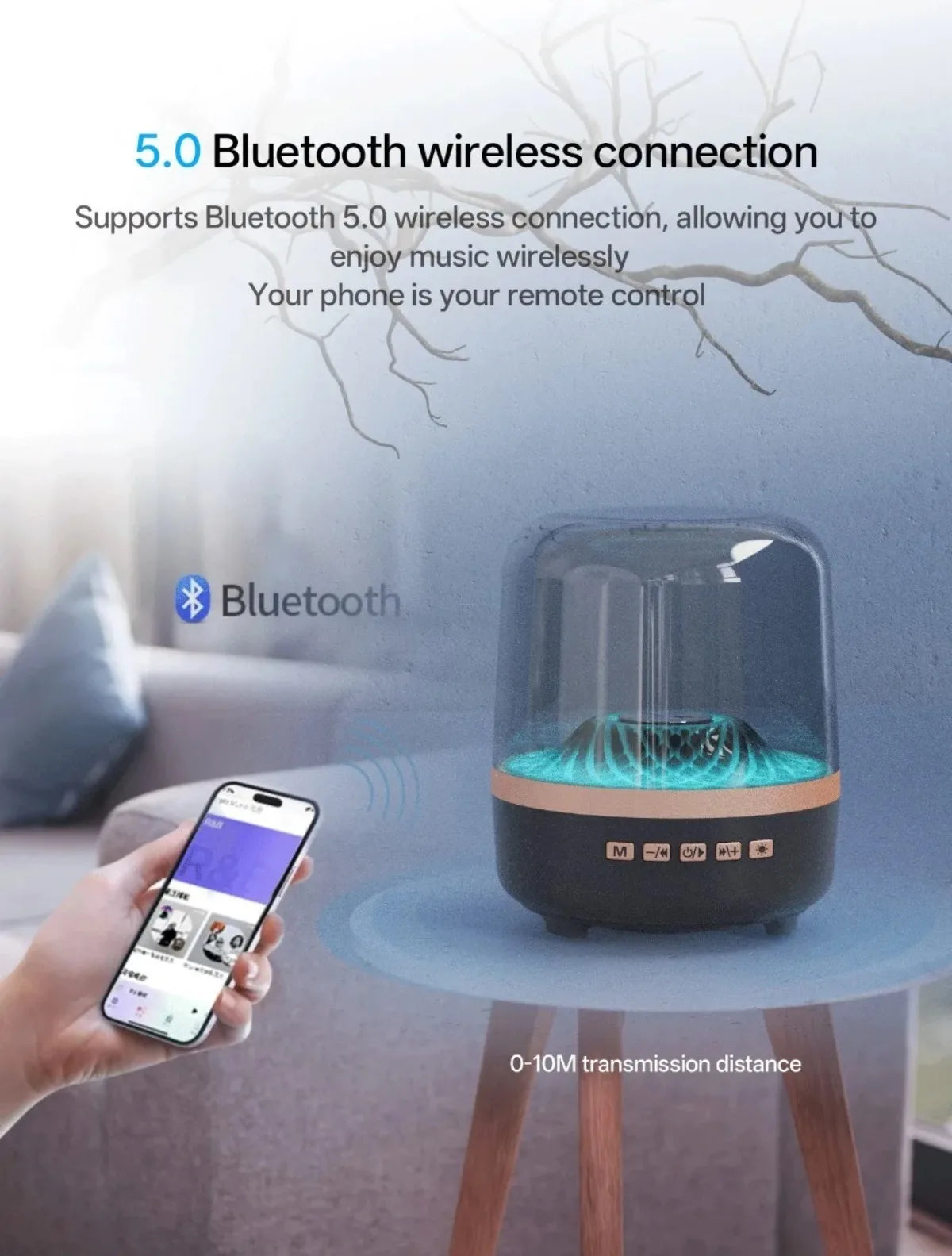 Glaze 5 Subwoofer Bluetooth 5.3 Audio Breathing Lamp Speakers Hi-Fi Acoustic Wireless Soundbar Portable Speaker for Home Theater