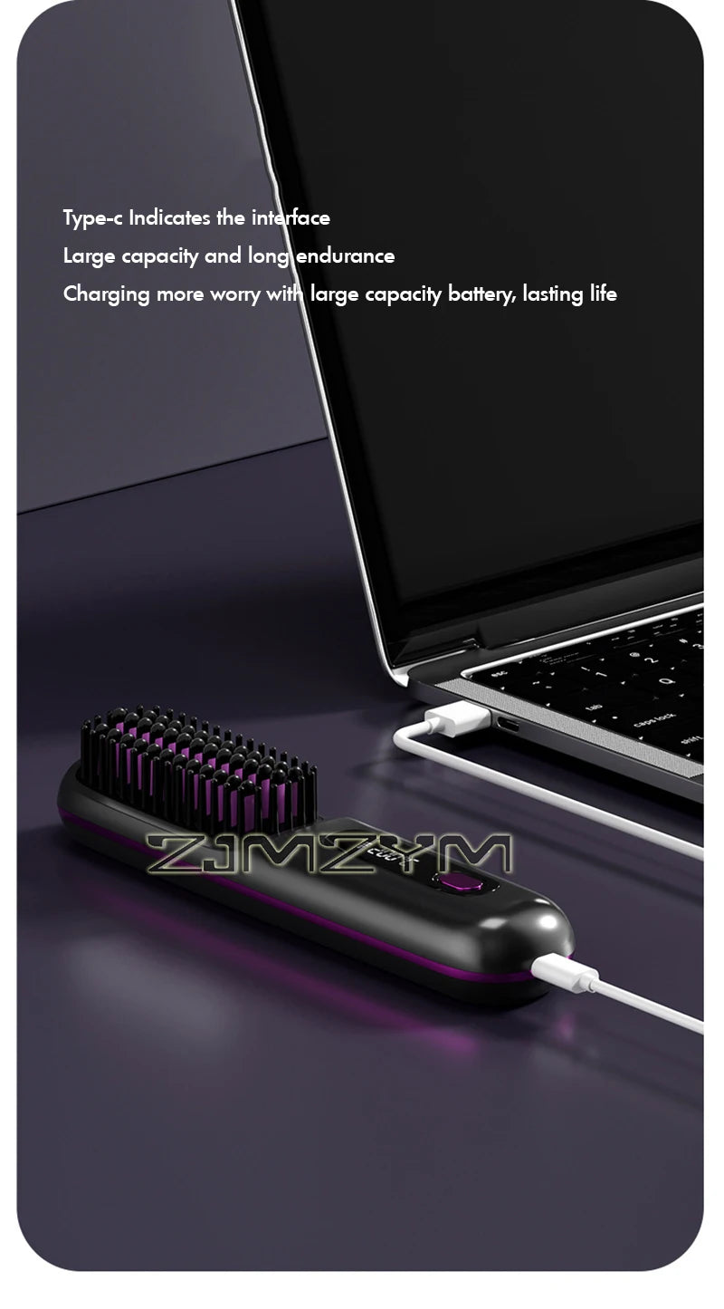 20Seconds Quick Heat Hair Straighter Liquid Crystal Cordless Straight Comb Anti-Scald Styling Brush Negative Ion Curly Hair Tool