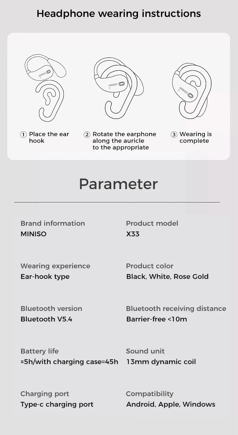 MINISO X33 Earphone Bluetooth 5.4 True Wireless Earbuds Low Latency Headphones Superb Bass HiFi Sport Headset With Mic